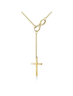 Infinity Cross Pendant Y Necklace Lariat Style | .925 Sterling Silver | 3 Finishes Available