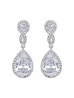 EVER FAITH Zircon Austrian Crystal Wedding 8-Shape Dangle Earrings Clear Silver-Tone