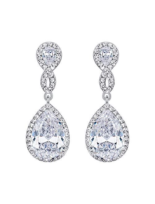 EVER FAITH Zircon Austrian Crystal Wedding 8-Shape Dangle Earrings Clear Silver-Tone