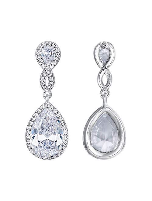 EVER FAITH Zircon Austrian Crystal Wedding 8-Shape Dangle Earrings Clear Silver-Tone