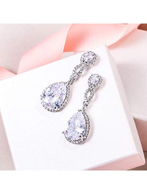 EVER FAITH Zircon Austrian Crystal Wedding 8-Shape Dangle Earrings Clear Silver-Tone