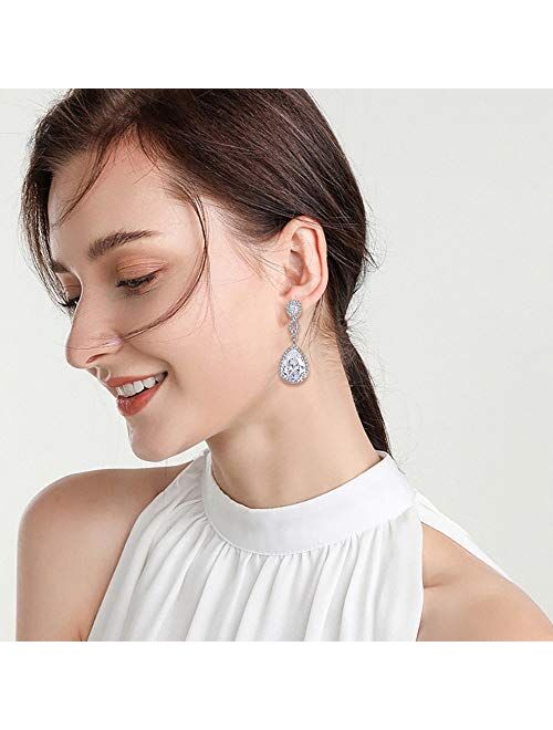 EVER FAITH Zircon Austrian Crystal Wedding 8-Shape Dangle Earrings Clear Silver-Tone