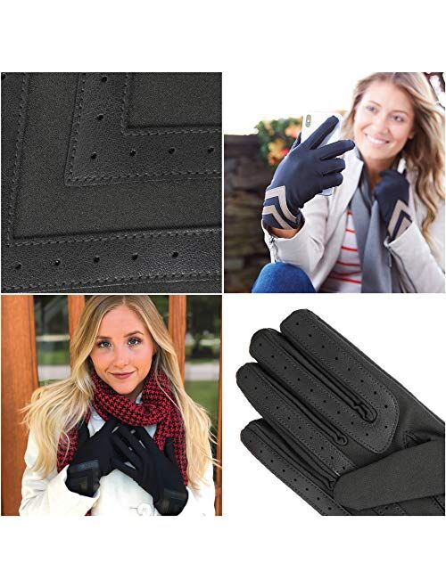 isotoner womens Spandex Touchscreen Cold Weather Gloves With Warm Fleece Lining and Chevron Details