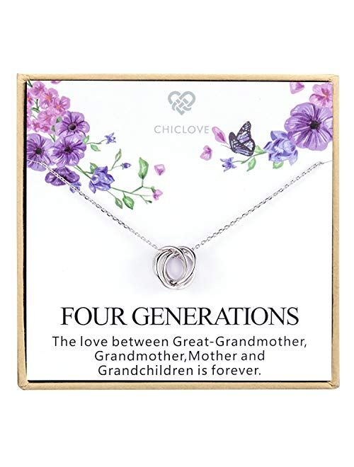 Four Generations Necklace for Great Grandmother - Sterling Silver Four Circles Generation Necklace Gifts for Great Grandma (Four Generation Necklace)