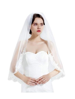 Wedding Bridal Veil with Comb 1 Tier Lace Applique Edge Fingertip Length Veil 36