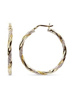 LeCalla Sterling Silver Jewelry Two Tone Light Weight Italian Design Hoop Earrings for Women