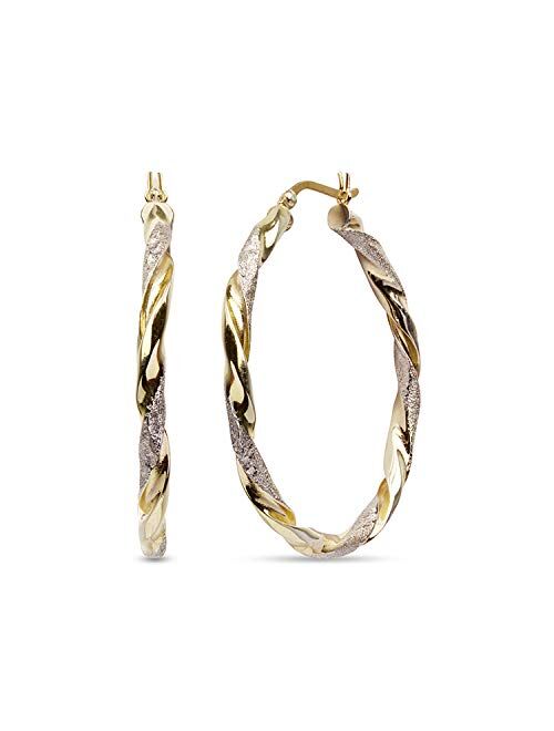 LeCalla Sterling Silver Jewelry Two Tone Light Weight Italian Design Hoop Earrings for Women