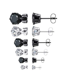 Lateefah 6 Pairs Stainless Steel Earrings Studs Hypoallergenic Piercing Cubic Zirconia Stud Earring for Women & Girls