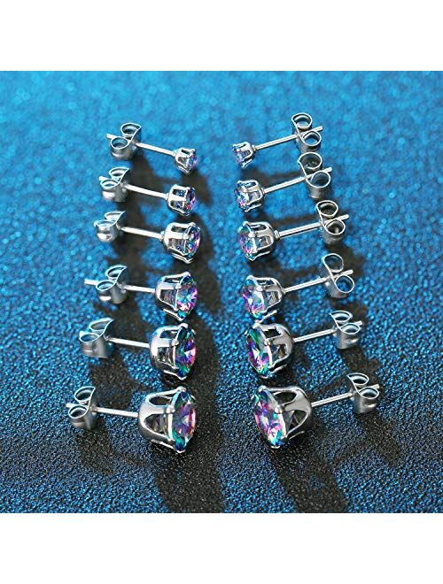 Lateefah 6 Pairs Stainless Steel Earrings Studs Hypoallergenic Piercing Cubic Zirconia Stud Earring for Women & Girls