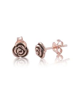 Sterling Silver Rose Flower Stud Earrings - 7mm