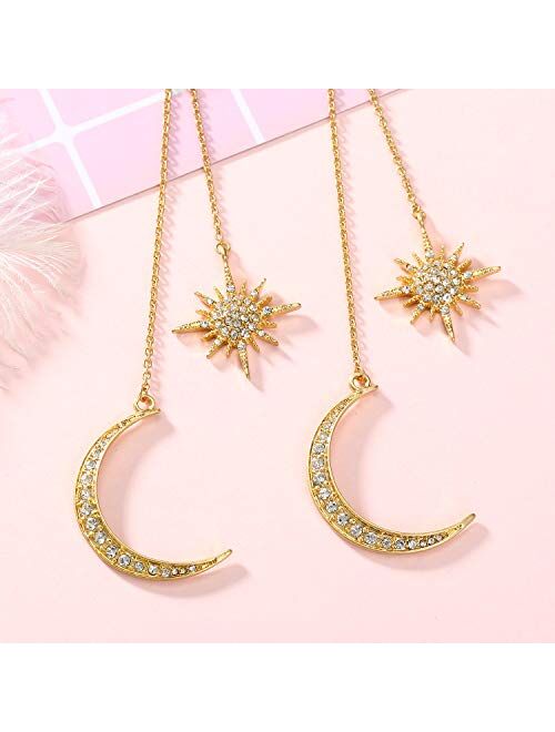 Feximzl Fashion Shiny Crystal Star Moon White Gold Color Drop Earrings Jewelry for Women Earring Jackets