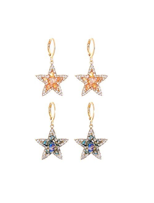 Feximzl Fashion Shiny Crystal Star Moon White Gold Color Drop Earrings Jewelry for Women Earring Jackets