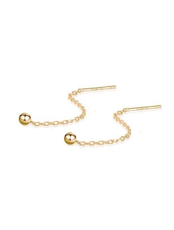 S.Leaf Gold Earrings for Women Threader Earrings Sterling Silver Chain Tassel Earrings