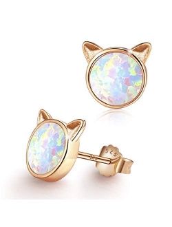 Unicorn Earrings for Girls, Hypoallergenic Fire Opal Stud Earrings ARSKRO S925 Sterling Silver with Gold Mini Tiny Cute Earring Jewelry Gifts for Kids Women