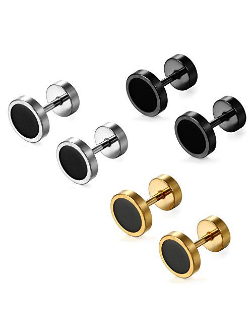 Aroncent 10 Pcs Mens Womens Stud Earring Set Stainless Steel Ear Stud Screw Back 8 MM Rosegold