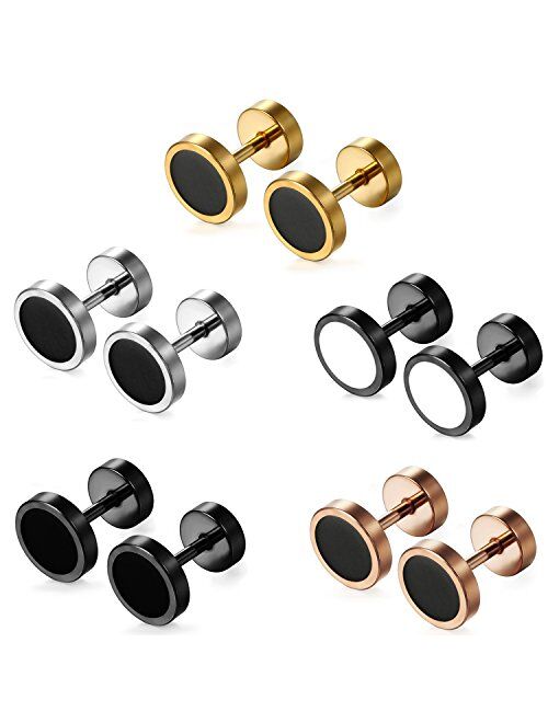 Aroncent 10 Pcs Mens Womens Stud Earring Set Stainless Steel Ear Stud Screw Back 8 MM Rosegold