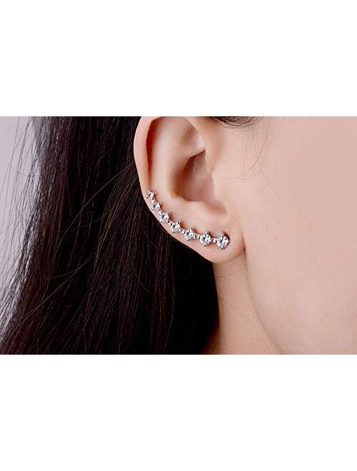 7 Crystals Ear Cuffs Stud Climbers Earrings S925 Sterling Silver Hypoallergenic Arete