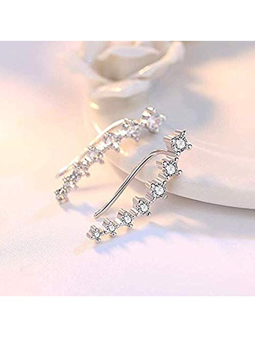 7 Crystals Ear Cuffs Stud Climbers Earrings S925 Sterling Silver Hypoallergenic Arete