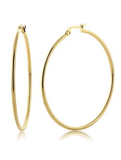 Gem Stone King 2inches Stunning Stainless Steel Yellow Gold Plated Hoop Earrings (50mm Diameter)