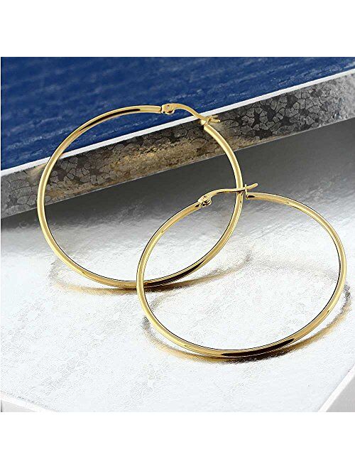 Gem Stone King 2inches Stunning Stainless Steel Yellow Gold Plated Hoop Earrings (50mm Diameter)