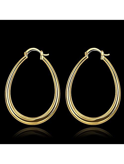 SOSUO 925 Sterling Silver Fashion Classic Big Hoop Drop Dangle Earring(Silver, Gold)