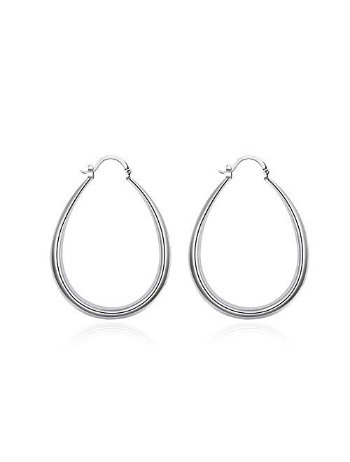 SOSUO 925 Sterling Silver Fashion Classic Big Hoop Drop Dangle Earring(Silver, Gold)