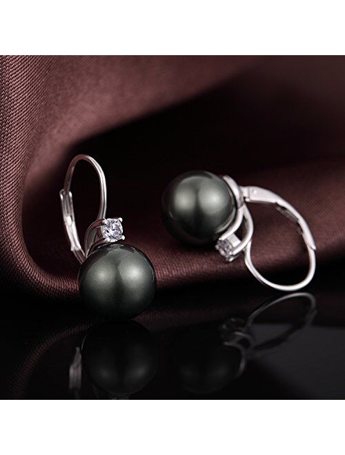 ZowBinBin 925 Sterling Silver 10mm Pearl Earrings, Beautiful Black Pearl Earrings, White Pearl Dangle Earrings Hypoallergenic Drop Pearl Earrings