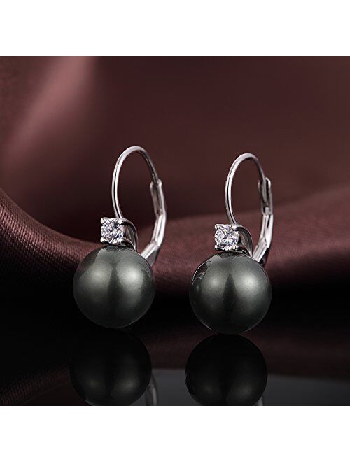 ZowBinBin 925 Sterling Silver 10mm Pearl Earrings, Beautiful Black Pearl Earrings, White Pearl Dangle Earrings Hypoallergenic Drop Pearl Earrings