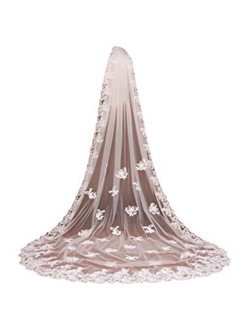 Babyonlinedress Applique Lace Edge Cathedral Wedding Bidal Veil+Comb