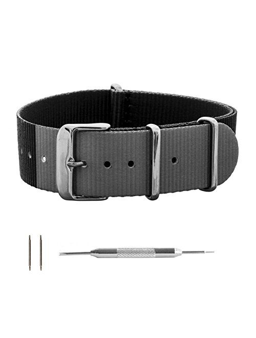 Benchmark Basics NATO Strap - Waterproof Ballistic Nylon Watch Band for Men & Women - Choice of Color & Width - 18mm, 20mm, 22mm or 24mm