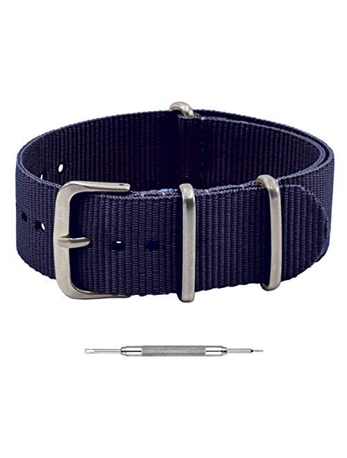 Benchmark Basics NATO Strap - Waterproof Ballistic Nylon Watch Band for Men & Women - Choice of Color & Width - 18mm, 20mm, 22mm or 24mm