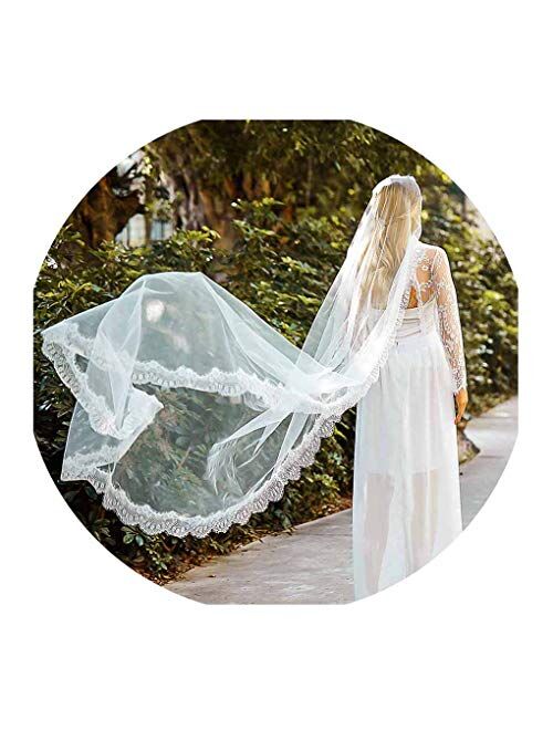 Yalice Women's Vintage Lace Bride Wedding Veil 1 Tier Long Cathedral Length Bridal Veils Soft Tulle Hair Accessories