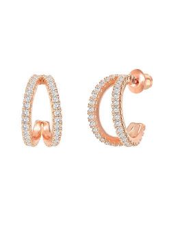 14K Gold Plated Sterling Silver Split Hoop Huggie Earrings in Rose Gold, White Gold and Yellow Gold