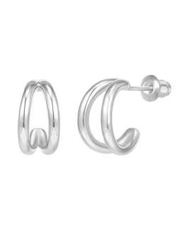 14K Gold Plated Sterling Silver Split Hoop Huggie Earrings in Rose Gold, White Gold and Yellow Gold