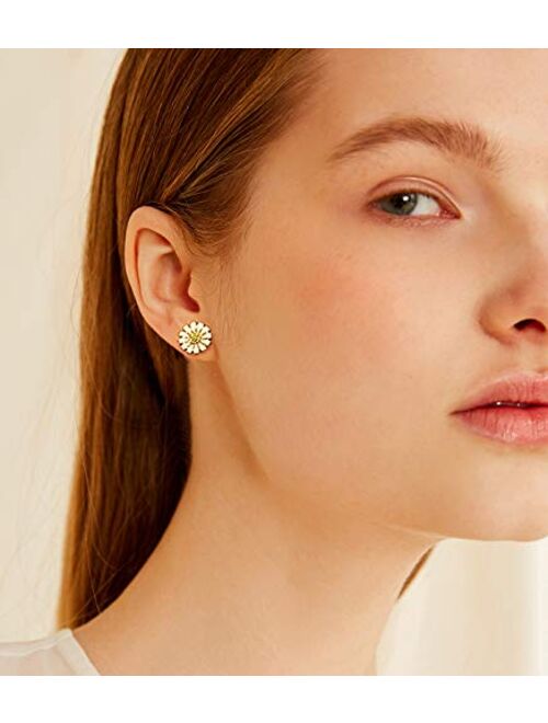Stud Earrings, Red Ladybug Black Spots 18K Gold Plated 925 Sterling Silver Post Rose Flower Stud Earrings for Women and Girl