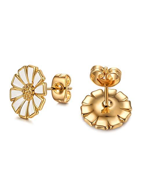 Stud Earrings, Red Ladybug Black Spots 18K Gold Plated 925 Sterling Silver Post Rose Flower Stud Earrings for Women and Girl