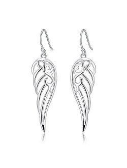 Sterling Silver Angel Wings Design Dangle Drop Earrings For Sensitive Ears By Renaissance Jewelry