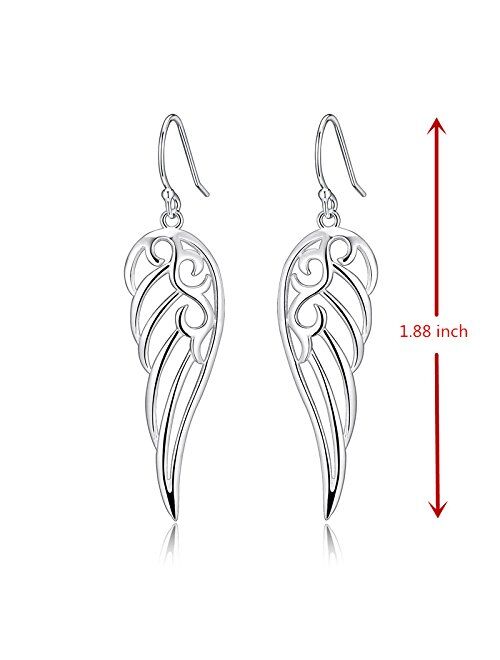 Sterling Silver Angel Wings Design Dangle Drop Earrings For Sensitive Ears By Renaissance Jewelry