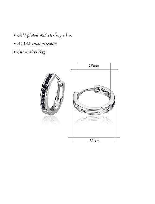 Carleen 925 Sterling Silver Hoop Earrings Channel Setting Round Simulated Diamond Small Hinged Huggie Cubic Zirconia Hoop Earrings for Women Girls Diameter 18mm