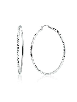 Sterling Silver High Polished Round Diamond-cut Textured Click-Top 2mm Hoop Earrings