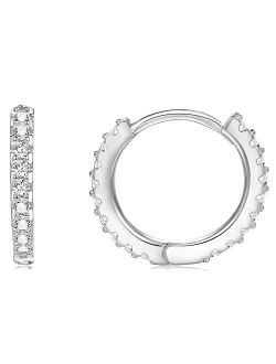 Sterling Silver 12mm CZ Pave Small Hoop Huggie Earrings Ear Cuffs