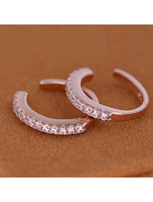 Sterling Silver 12mm CZ Pave Small Hoop Huggie Earrings Ear Cuffs