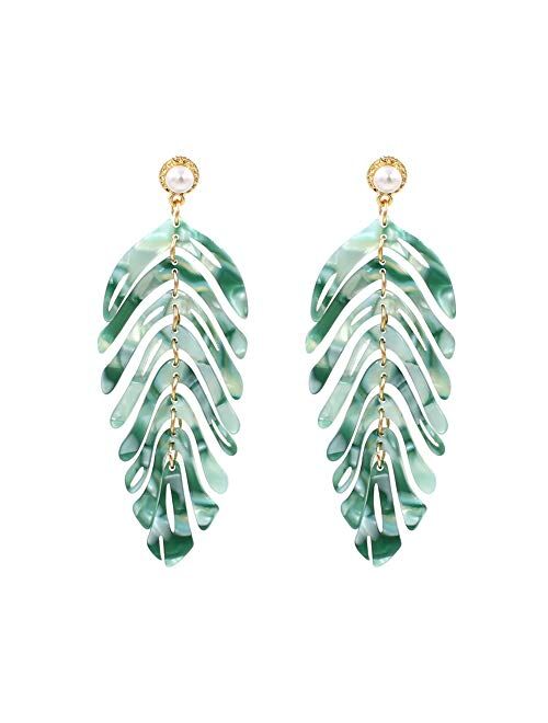 Afco Colorful Leaf Pendant Drop Hook Earrings Metal Hollow Statement Dangle Fashion Jewelry