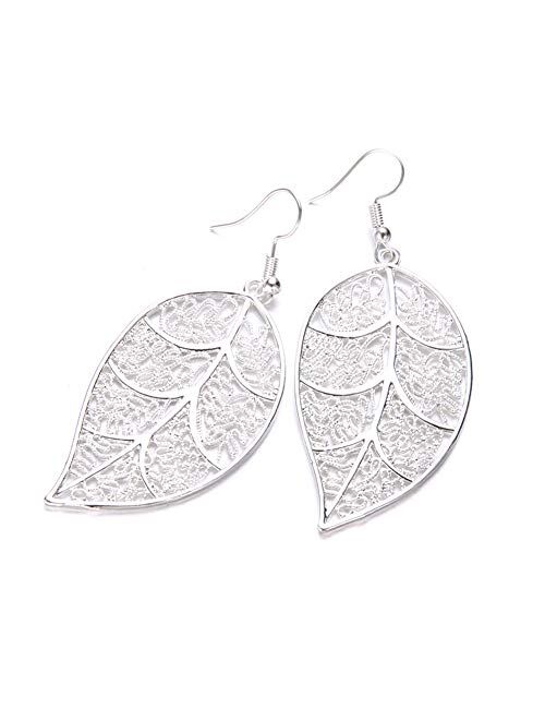 Afco Colorful Leaf Pendant Drop Hook Earrings Metal Hollow Statement Dangle Fashion Jewelry