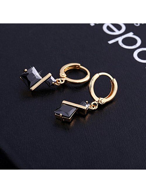 Yazilind 18K Gold Plated Cubic Zirconia Inlay Charming Hoop Dangle Earrings for Women Gift