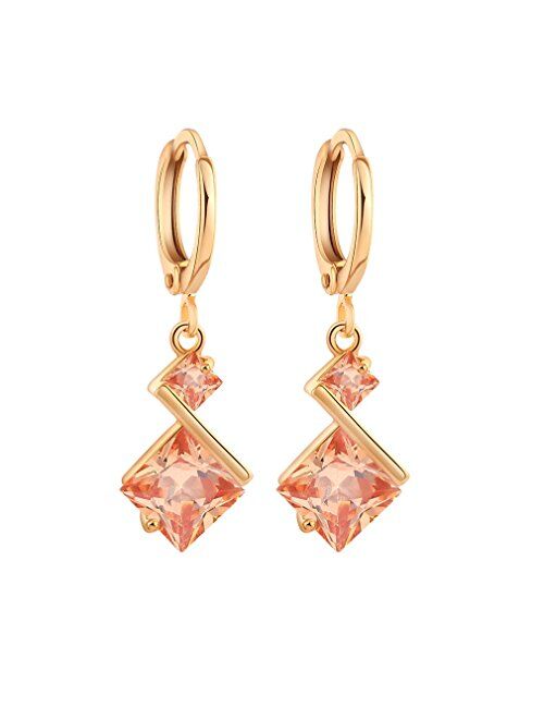 Yazilind 18K Gold Plated Cubic Zirconia Inlay Charming Hoop Dangle Earrings for Women Gift