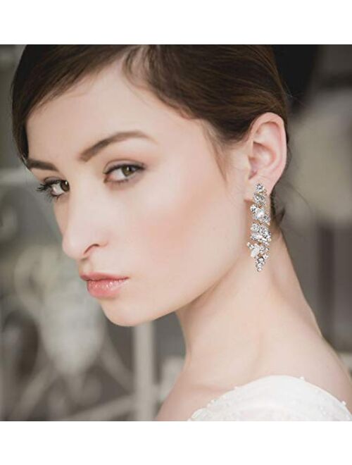 NLCAC Women's Wedding Earrings for Brides Dangling Rhinestone Crystal Chandelier Earring Drop Bridesmaids