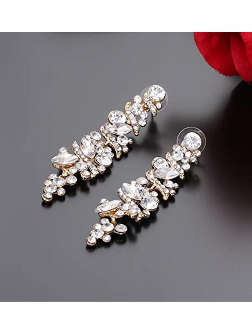 NLCAC Women's Wedding Earrings for Brides Dangling Rhinestone Crystal Chandelier Earring Drop Bridesmaids