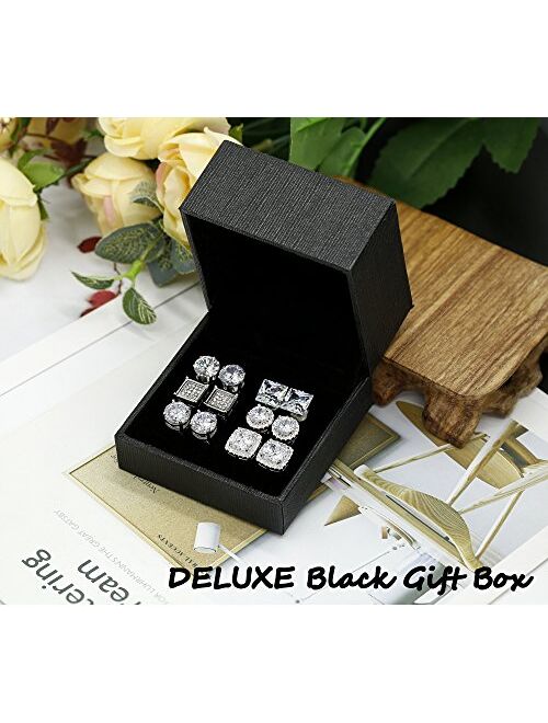 Thunaraz 1-6 Pairs Halo Stud Earrings 18K White Gold Plated Round Square Brillant Cut Earrings with Gift Box