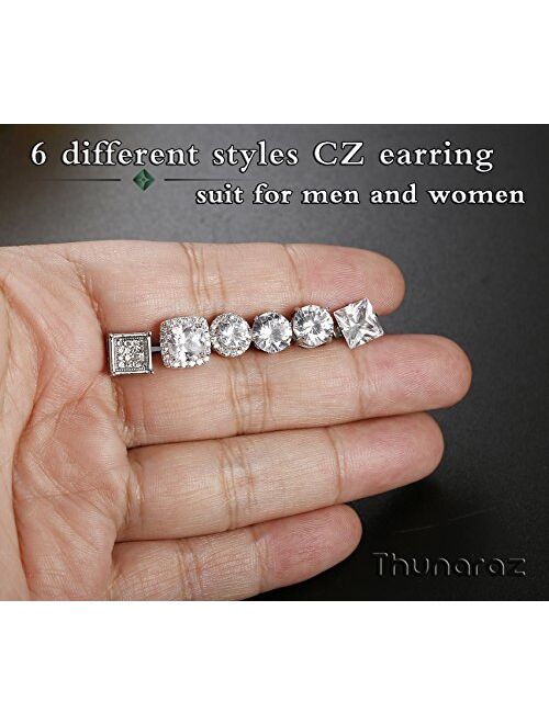 Thunaraz 1-6 Pairs Halo Stud Earrings 18K White Gold Plated Round Square Brillant Cut Earrings with Gift Box